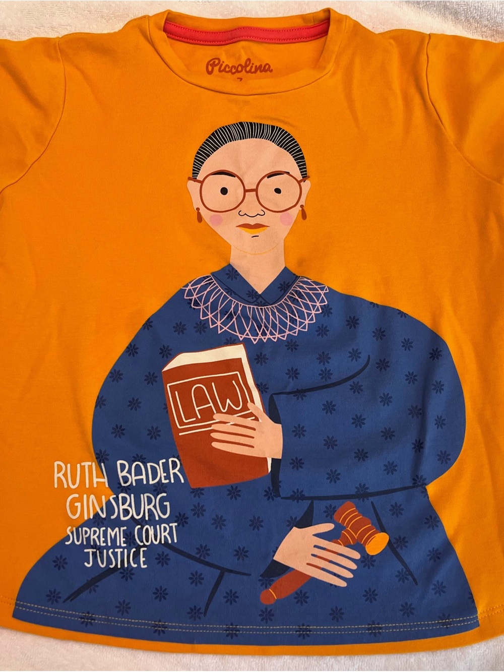 Piccolina Kids' Ruth Bader Gingsbirg Short Sleeve Tee in Yellow size 7